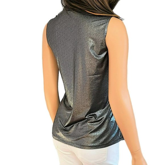 NWT NINE WEST Metallic Shimmer Foil V-Neck Top - Picture 2 of 6